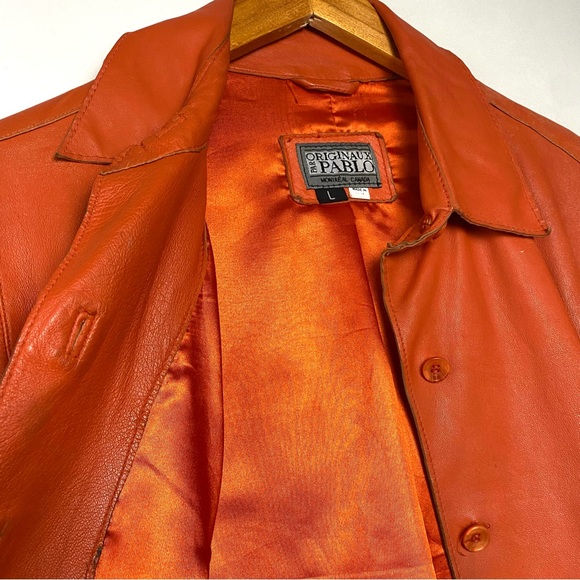 Sold‼️Vintage Orange Button Front Leather Shirt Jacket 70's - Picture 9 of 14